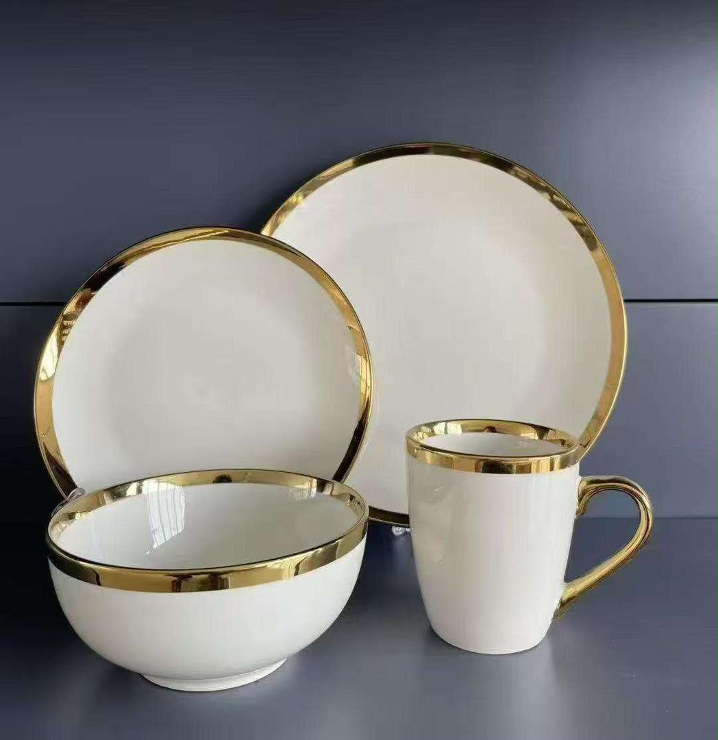 Gold-Rim Dinnerware Set