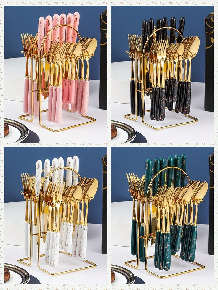 24-Piece Gold Cutlery Set with Stand